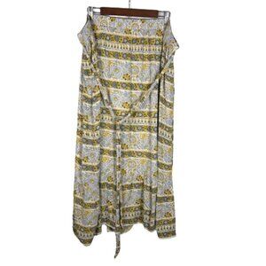 Lane‎ Bryant Womens Floral Midi Skirt Size 4X Blue Yellow Bohemian Elastic Waist